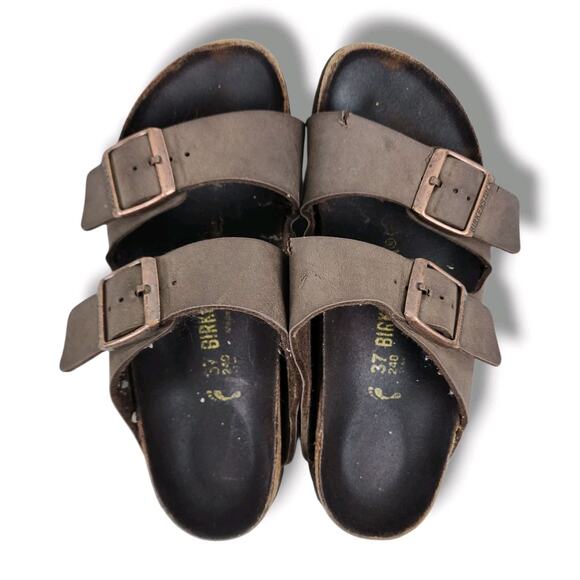 Birkenstock Sandals PARTS OR REPAIR 37EU 3US Slip On Arizona Brown Leather 240 - Picture 1 of 10